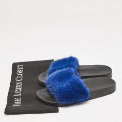 Givenchy Blue Mink Fur Pool Slide Flats Size 36