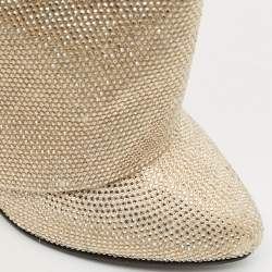 Givenchy Gold Satin Crystal Embellished Shark Lock Knee Length High Boots Size 39