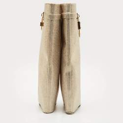 Givenchy Gold Satin Crystal Embellished Shark Lock Knee Length High Boots Size 39