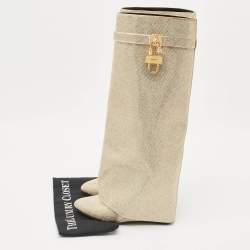 Givenchy Gold Satin Crystal Embellished Shark Lock Knee Length High Boots Size 39