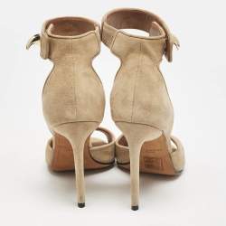 Givenchy Beige Suede Shark Lock Ankle Wrap Sandals Size 35