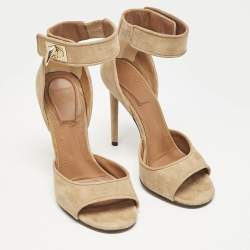 Givenchy Beige Suede Shark Lock Ankle Wrap Sandals Size 35