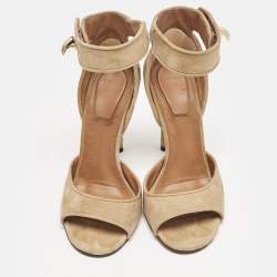 Givenchy Beige Suede Shark Lock Ankle Wrap Sandals Size 35