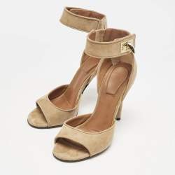 Givenchy Beige Suede Shark Lock Ankle Wrap Sandals Size 35