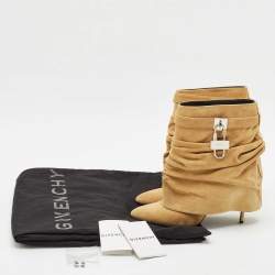 Givenchy Beige Suede Shark Lock Slouchy Silhouette Ankle Boots Size 40