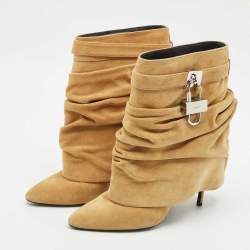 Givenchy Beige Suede Shark Lock Slouchy Silhouette Ankle Boots Size 40
