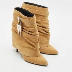 Givenchy Beige Suede Shark Lock Slouchy Silhouette Ankle Boots Size 40