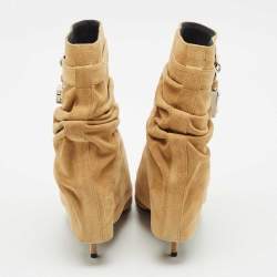 Givenchy Beige Suede Shark Lock Slouchy Silhouette Ankle Boots Size 40