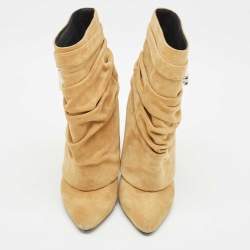 Givenchy Beige Suede Shark Lock Slouchy Silhouette Ankle Boots Size 40