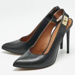 Givenchy Black Leather Shark Slingback Pumps Size 40.5