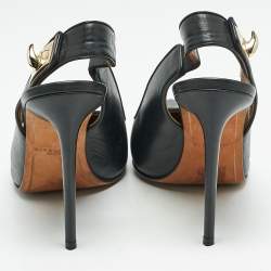 Givenchy Black Leather Shark Slingback Pumps Size 40.5