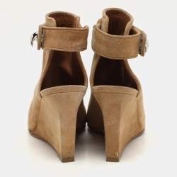 Givenchy Beige Suede Shark Lock Peep-Toe Wedge Booties Size 35