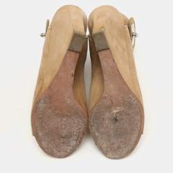 Givenchy Beige Suede Shark Lock Peep-Toe Wedge Booties Size 35