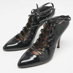 Givenchy Black Patent Leather Wrap Up Mules Size 38