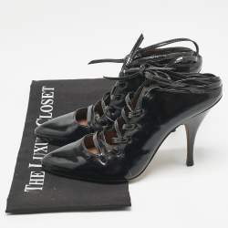 Givenchy Black Patent Leather Wrap Up Mules Size 38