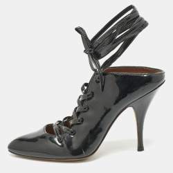 Givenchy Black Patent Leather Wrap Up Mules Size 38
