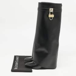 Givenchy Black Leather Shark Lock Wedge Knee High Boots Size 39