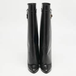 Givenchy Black Leather Shark Lock Wedge Knee High Boots Size 39