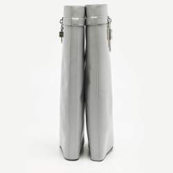 Givenchy Grey Leather Shark Lock Knee Length Boots Size 39