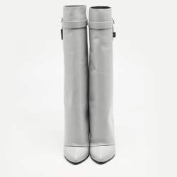 Givenchy Grey Leather Shark Lock Knee Length Boots Size 39