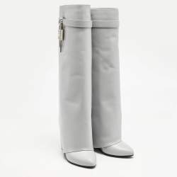 Givenchy Grey Leather Shark Lock Knee Length Boots Size 39