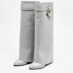 Givenchy Grey Leather Shark Lock Knee Length Boots Size 39