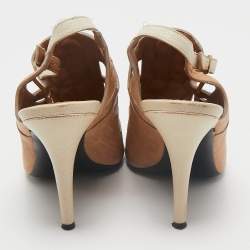 Givenchy Brown/White Leather Open Toe Slingback Pumps Size 38
