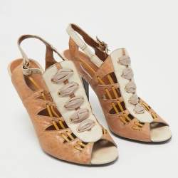 Givenchy Brown/White Leather Open Toe Slingback Pumps Size 38