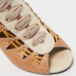 Givenchy Brown/White Leather Open Toe Slingback Pumps Size 38