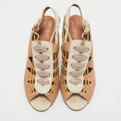 Givenchy Brown/White Leather Open Toe Slingback Pumps Size 38
