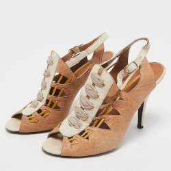 Givenchy Brown/White Leather Open Toe Slingback Pumps Size 38