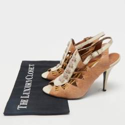 Givenchy Brown/White Leather Open Toe Slingback Pumps Size 38