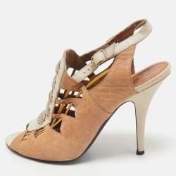 Givenchy Brown/White Leather Open Toe Slingback Pumps Size 38