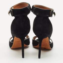 Givenchy Black Leather and Suede Shark Lock Ankle Strap Sandals Size 36