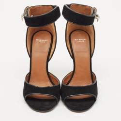 Givenchy Black Leather and Suede Shark Lock Ankle Strap Sandals Size 36