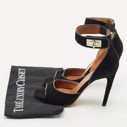 Givenchy Black Leather and Suede Shark Lock Ankle Strap Sandals Size 36