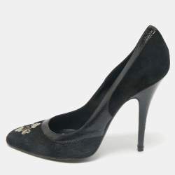 Givenchy Black Calf Hair,Suede and Leather Shark Slingback Pumps Size 39