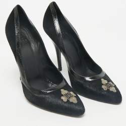 Givenchy Black Calf Hair,Suede and Leather Shark Slingback Pumps Size 39