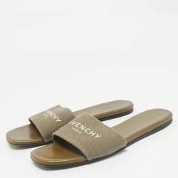 Givenchy Green Canvas 4G Flat Slides Size 40