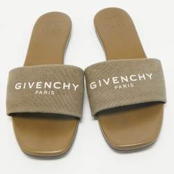 Givenchy Green Canvas 4G Flat Slides Size 40