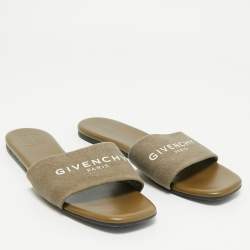 Givenchy Green Canvas 4G Flat Slides Size 40