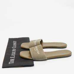 Givenchy Green Canvas 4G Flat Slides Size 40