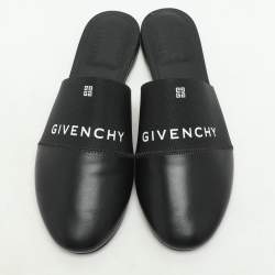 Givenchy Black Leather and Elastic Bedford Flat Mules Size 38