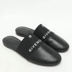 Givenchy Black Leather and Elastic Bedford Flat Mules Size 38