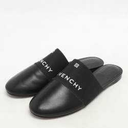 Givenchy Black Leather and Elastic Bedford Flat Mules Size 38