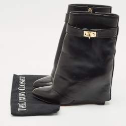 Givenchy Black Leather Shark Lock Wedge Ankle Length Boots Size 38