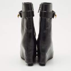 Givenchy Black Leather Shark Lock Wedge Ankle Length Boots Size 38