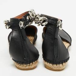 Givenchy Black Leather Chain Ankle Strap Espadrille Flats Size 36