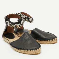 Givenchy Black Leather Chain Ankle Strap Espadrille Flats Size 36