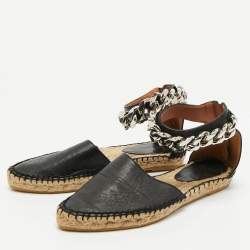 Givenchy Black Leather Chain Ankle Strap Espadrille Flats Size 36